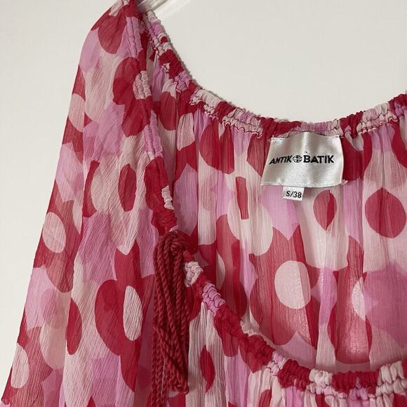 Antik Batik preppy sheer hippie floral fluid bounce dress with tassels Small - Picture 3 of 11